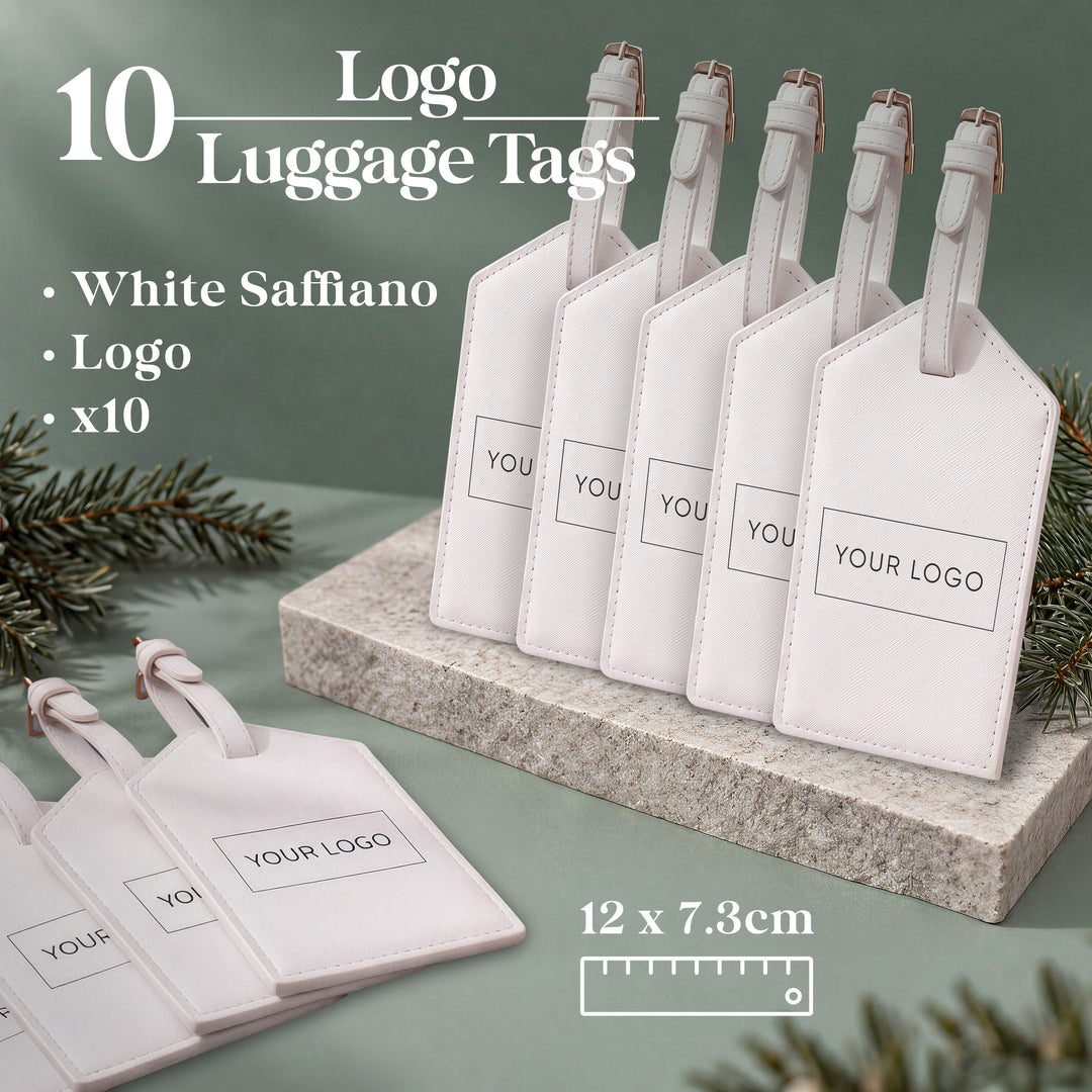 10 Saffiano White Luggage Tags