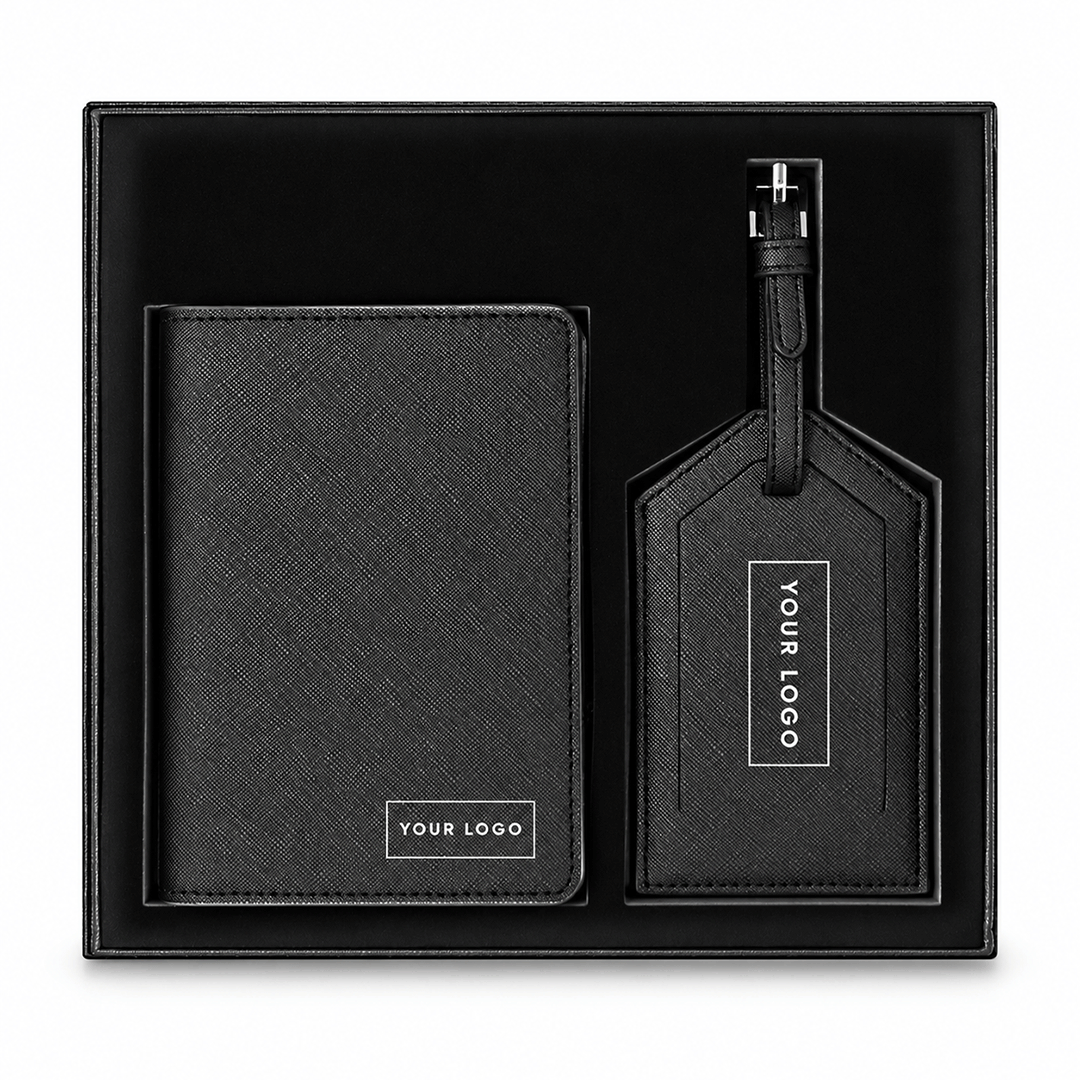 Black Personalised Passport & Lugage Tag Set
