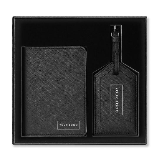 Personalised Passport Holder & Luggage Tag Gift Set Black