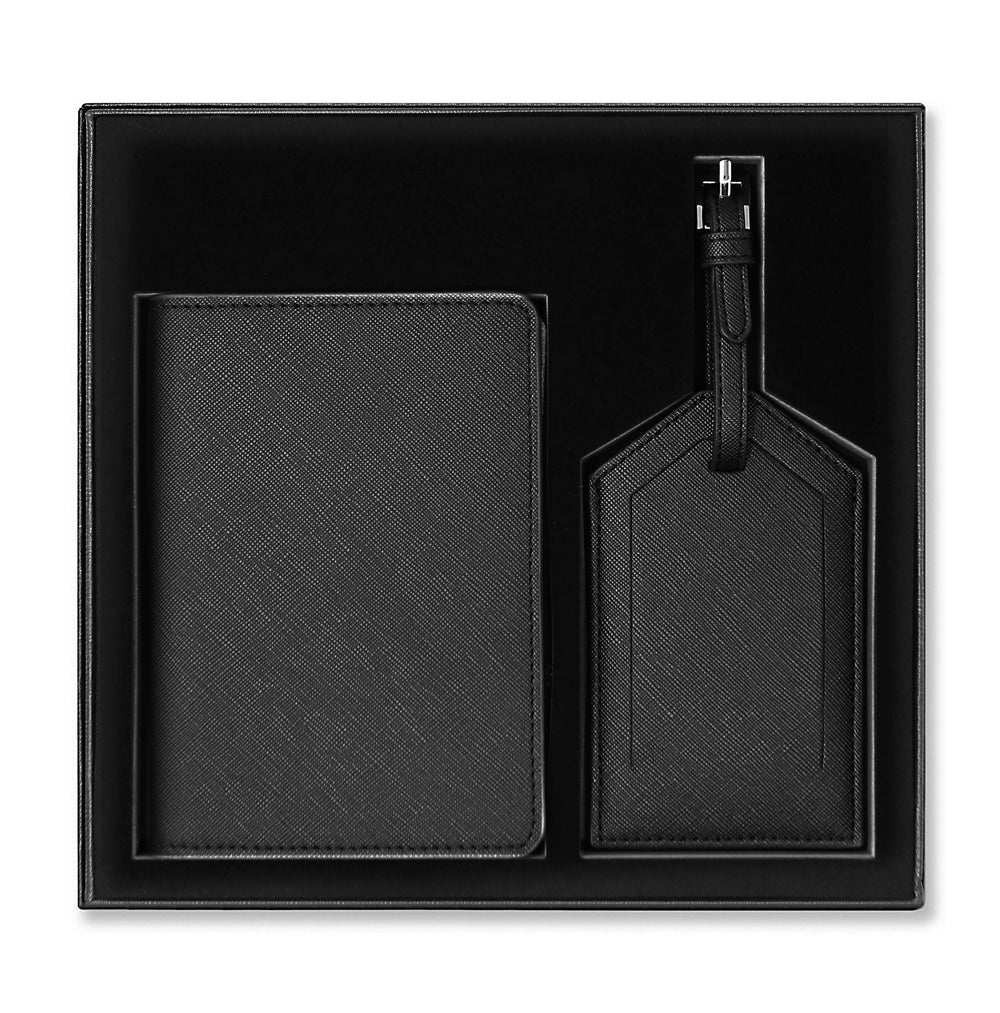 Personalised Passport Holder & Luggage Tag Gift Set Black