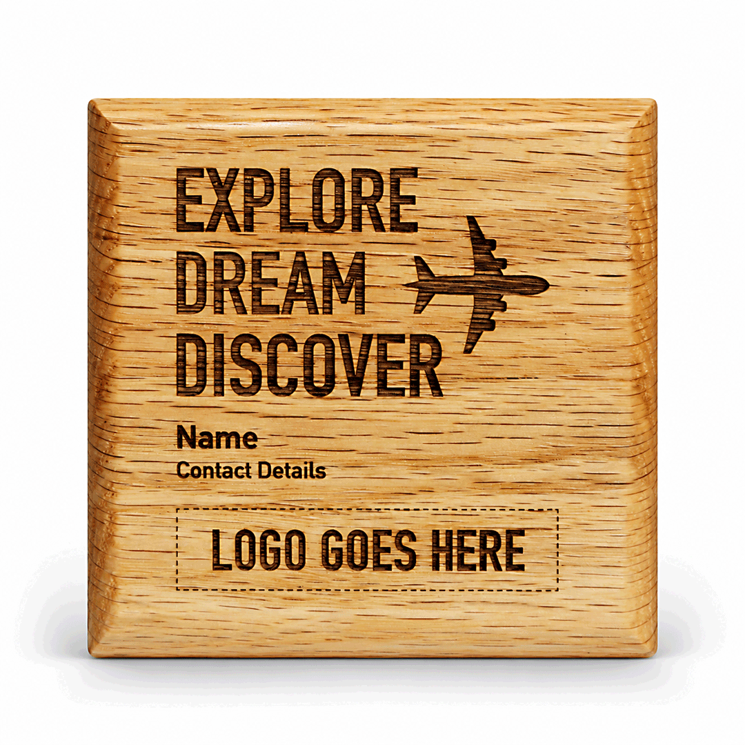 Solid Oak Explore, Dream, Discover Coaster