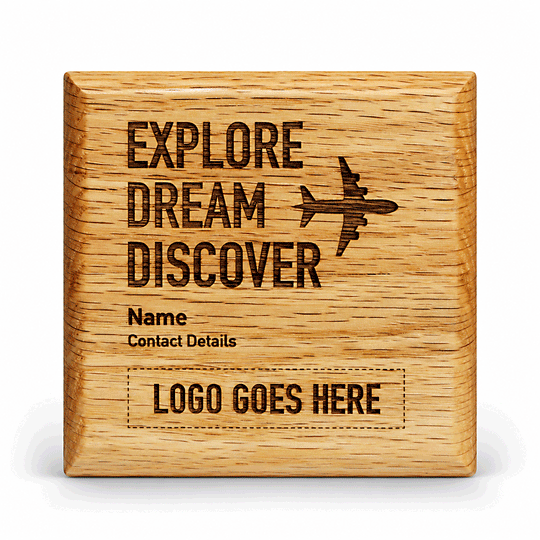 Solid Oak Explore, Dream, Discover Coaster