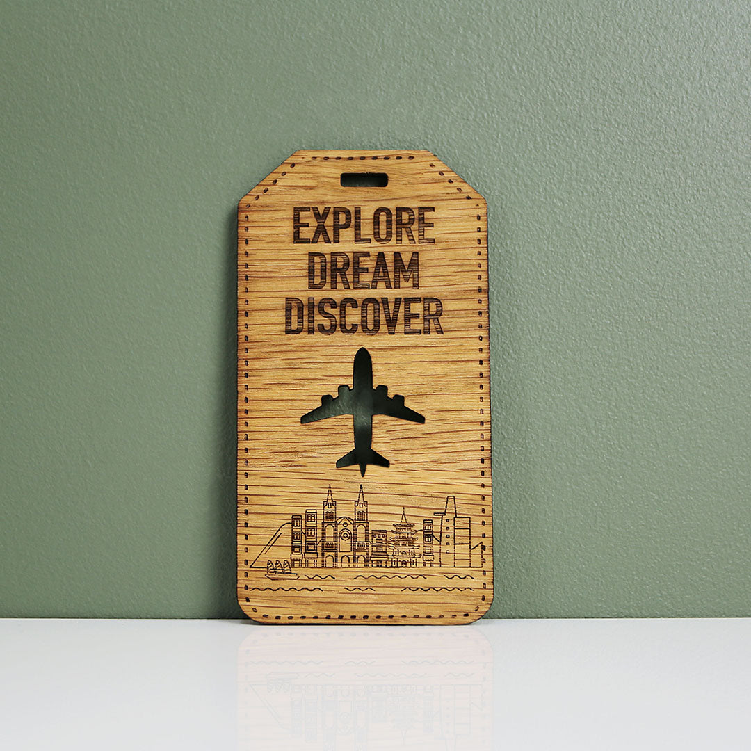 Train Oak Luggage Tag
