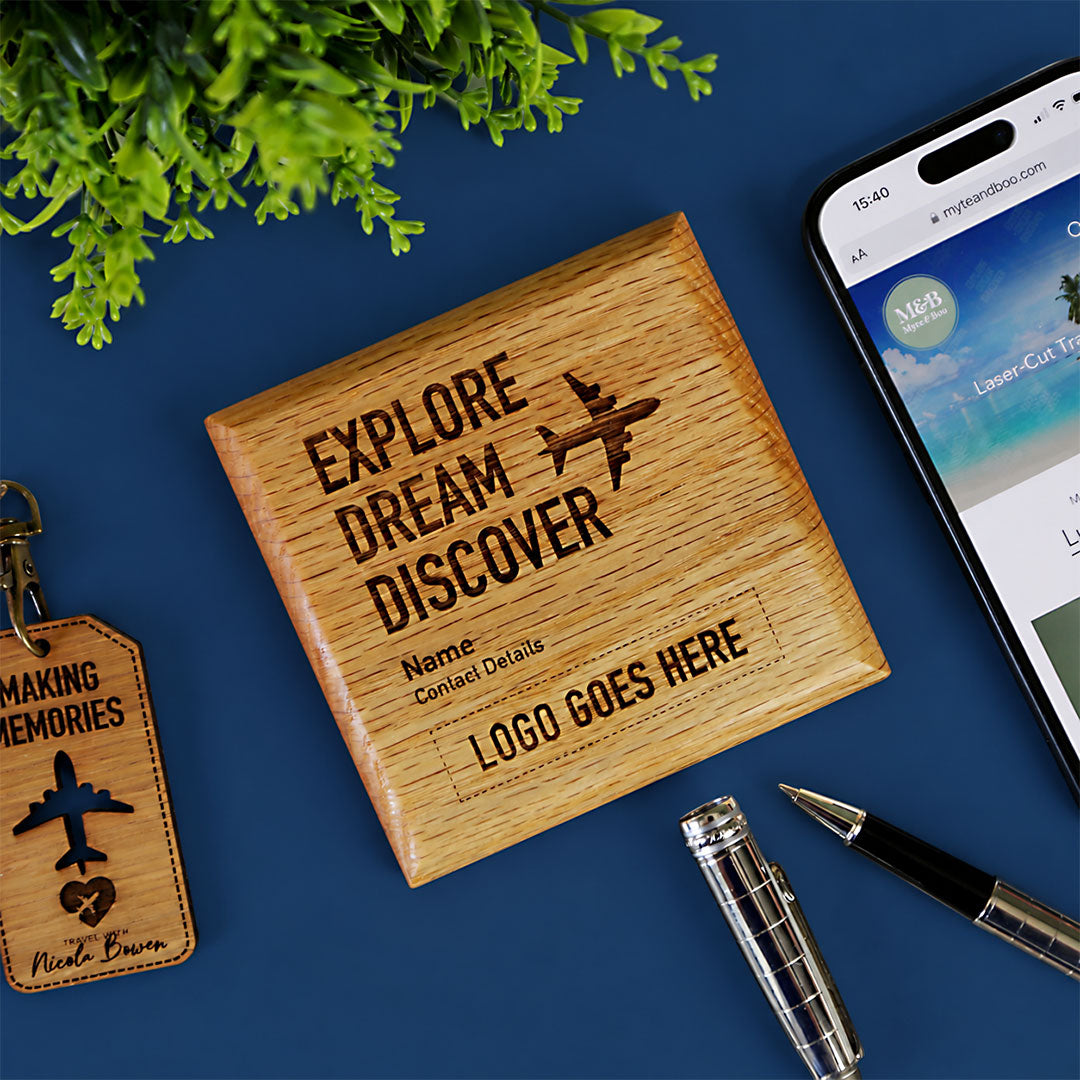 Solid Oak Explore, Dream, Discover Coaster
