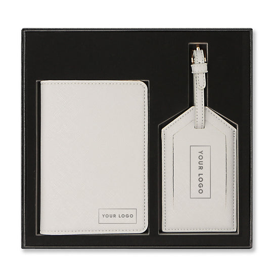 Personalised Passport Holder & Luggage Tag Gift Set Light Grey