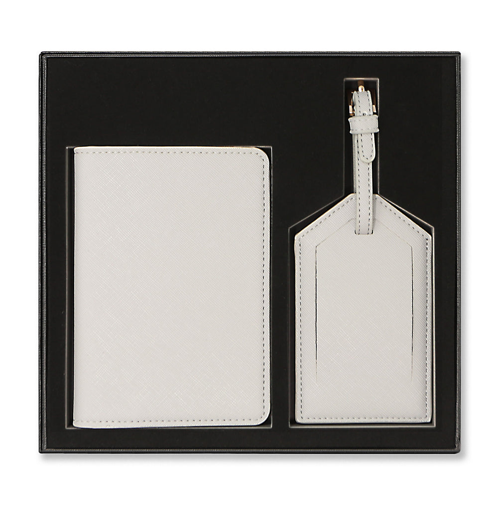 Personalised Passport Holder & Luggage Tag Gift Set Light Grey