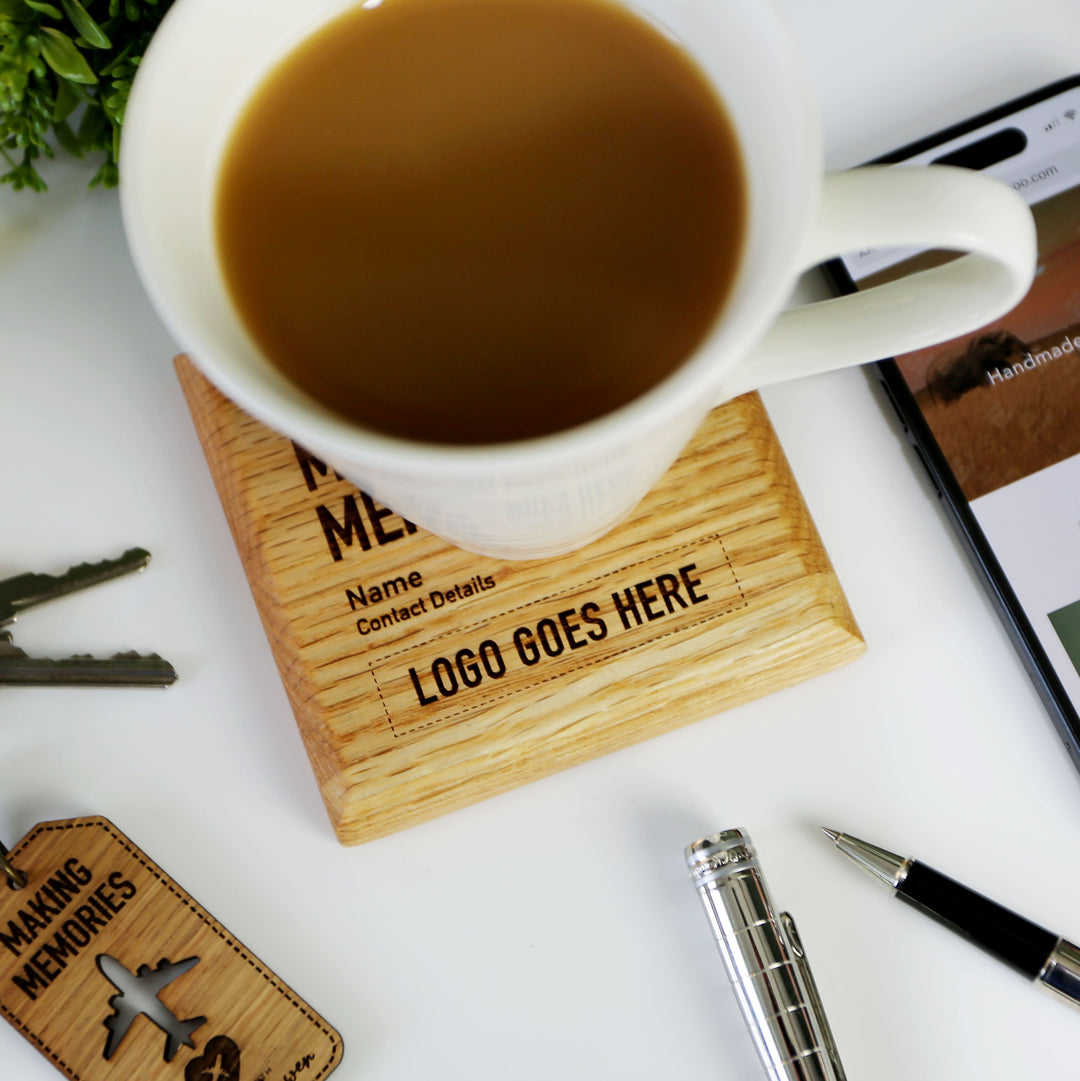 Solid Oak Coaster Making Memories with Name & Logo