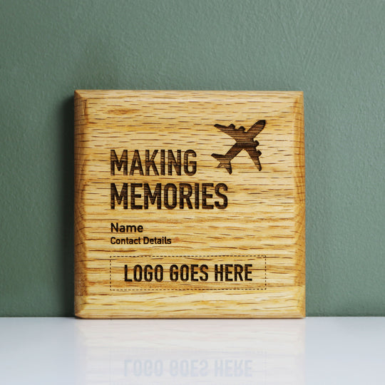 Solid Oak Coaster Making Memories with Name & Logo