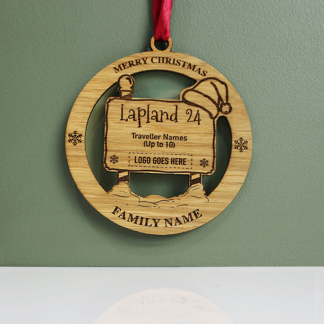 Lapland Merry Christmas Santa Hat Signpost Circle Memento (up to 12 names) with/without logo