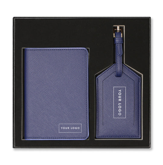 Personalised Passport Holder & Luggage Tag Gift Set Navy