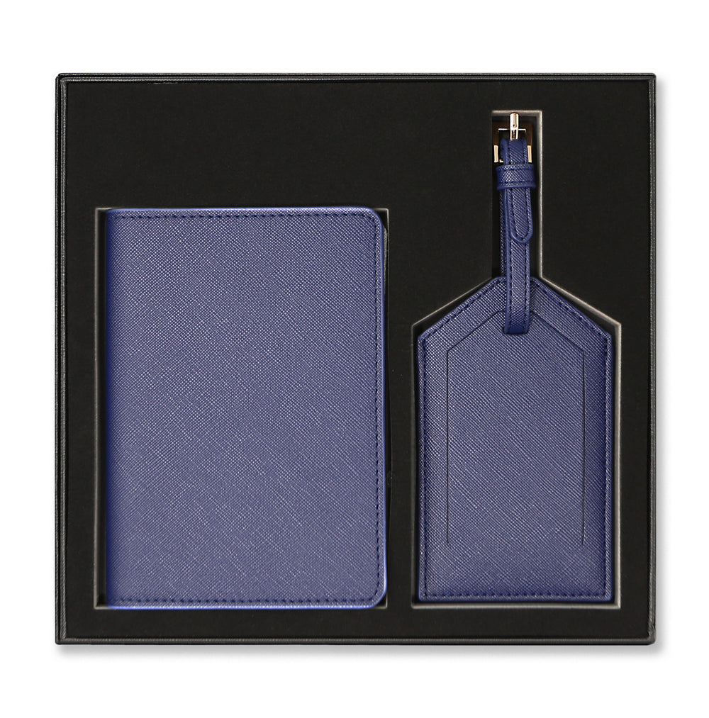 Personalised Passport Holder & Luggage Tag Gift Set Navy