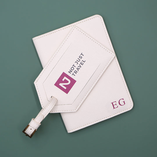 Personalised Passport Holder & Luggage Tag Gift Set White