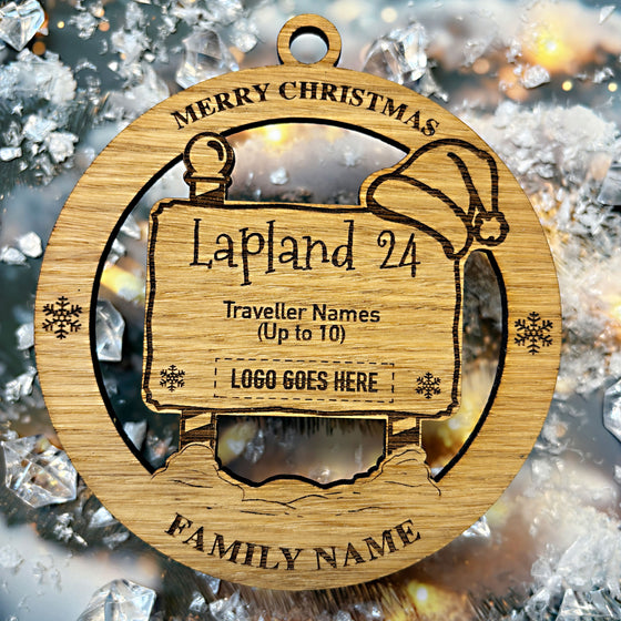 Lapland Merry Christmas Santa Hat Signpost Circle Memento (up to 12 names) with/without logo