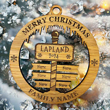 Merry Christmas Lapland Signpost Circle Memento (up to 6 names)