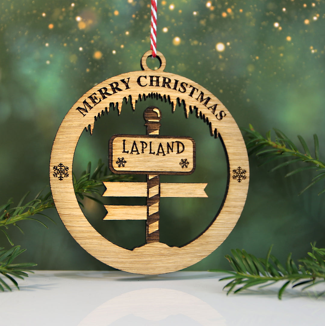 Merry Christmas Lapland Signpost Circle Memento (up to 6 names)