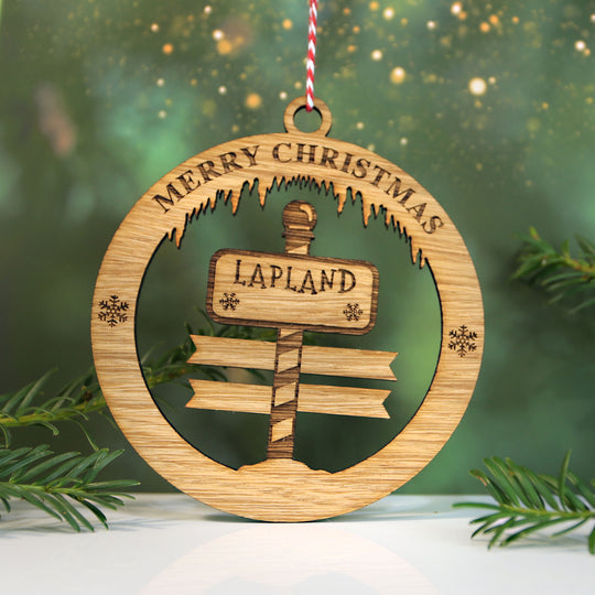 Merry Christmas Lapland Signpost Circle Memento (up to 6 names)