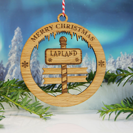 Merry Christmas Lapland Signpost Circle Memento (up to 6 names)