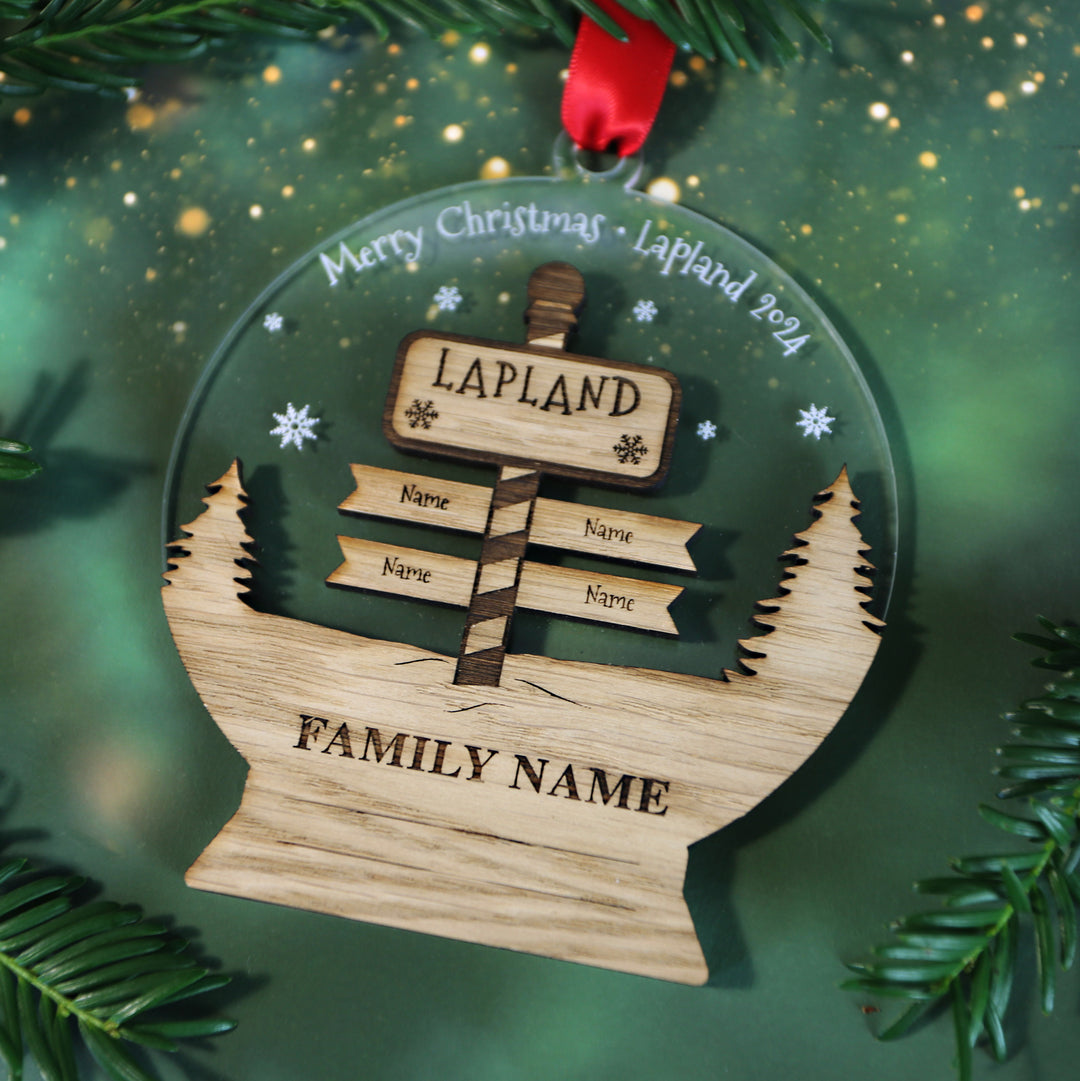 Lapland 2024 Acrylic Snow Globe Sign Post Memento (up to 4 names) with/without logo