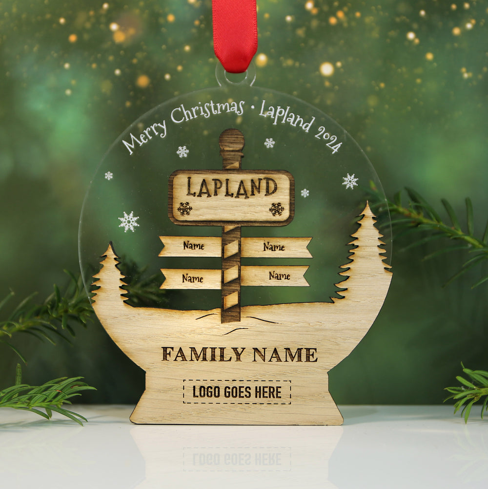 Lapland 2024 Acrylic Snow Globe Sign Post Memento (up to 4 names) with/without logo