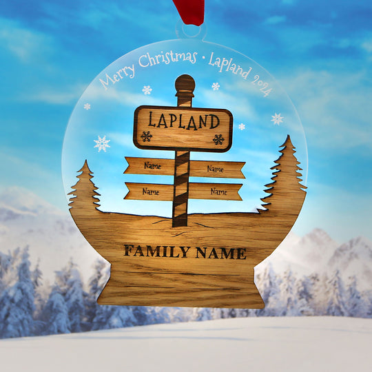 Lapland 2024 Acrylic Snow Globe Sign Post Memento (up to 4 names) with/without logo