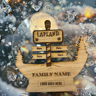 Lapland 2024 Acrylic Snow Globe Sign Post Memento (up to 4 names) with/without logo