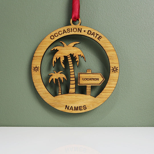 Tropical Island Circle Memento with location signpost (up to 6 names)