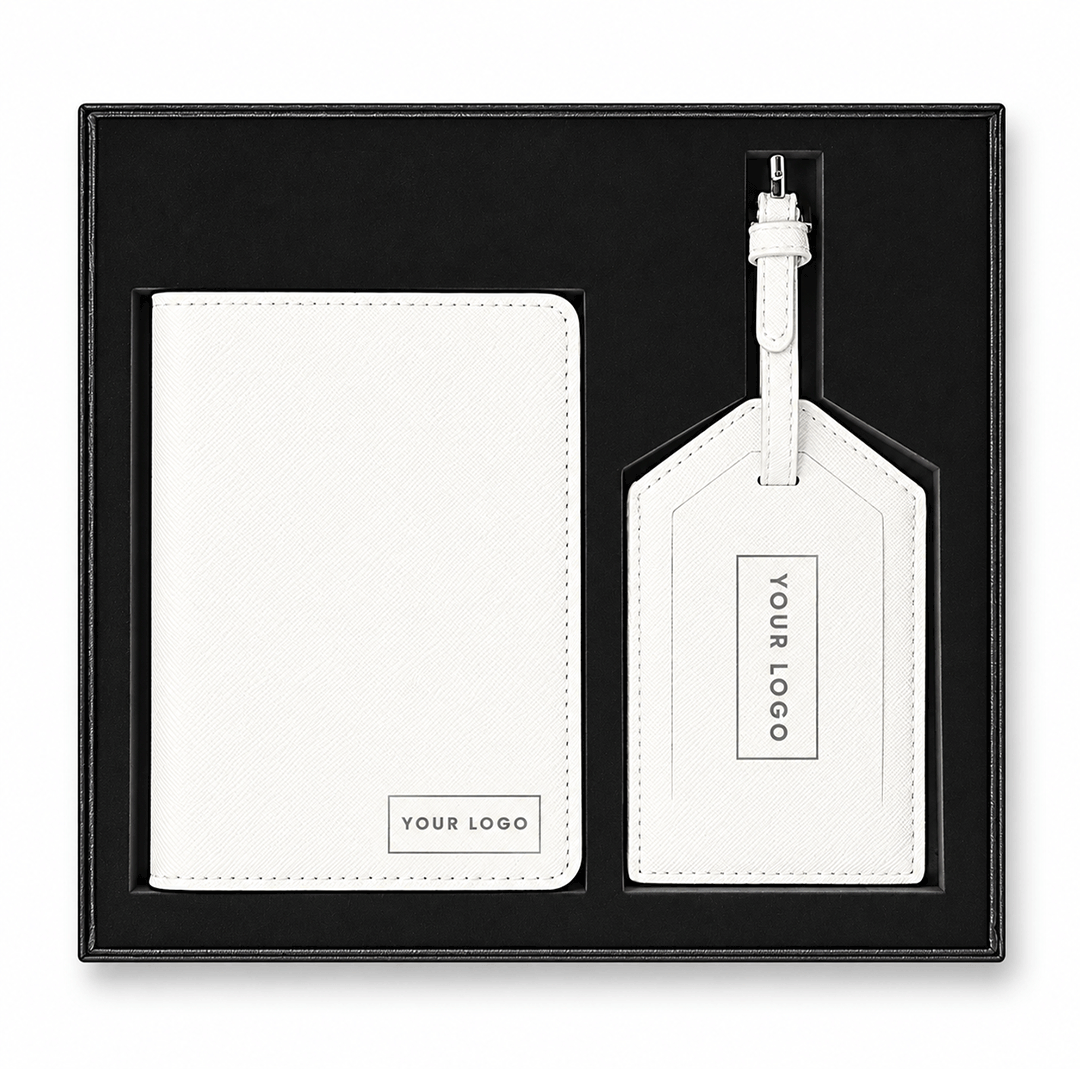 White Personalised Passport & Lugage Tag Set