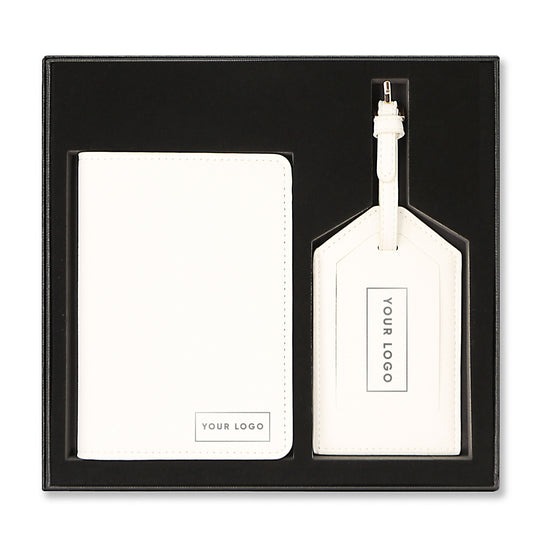 Personalised Passport Holder & Luggage Tag Gift Set White