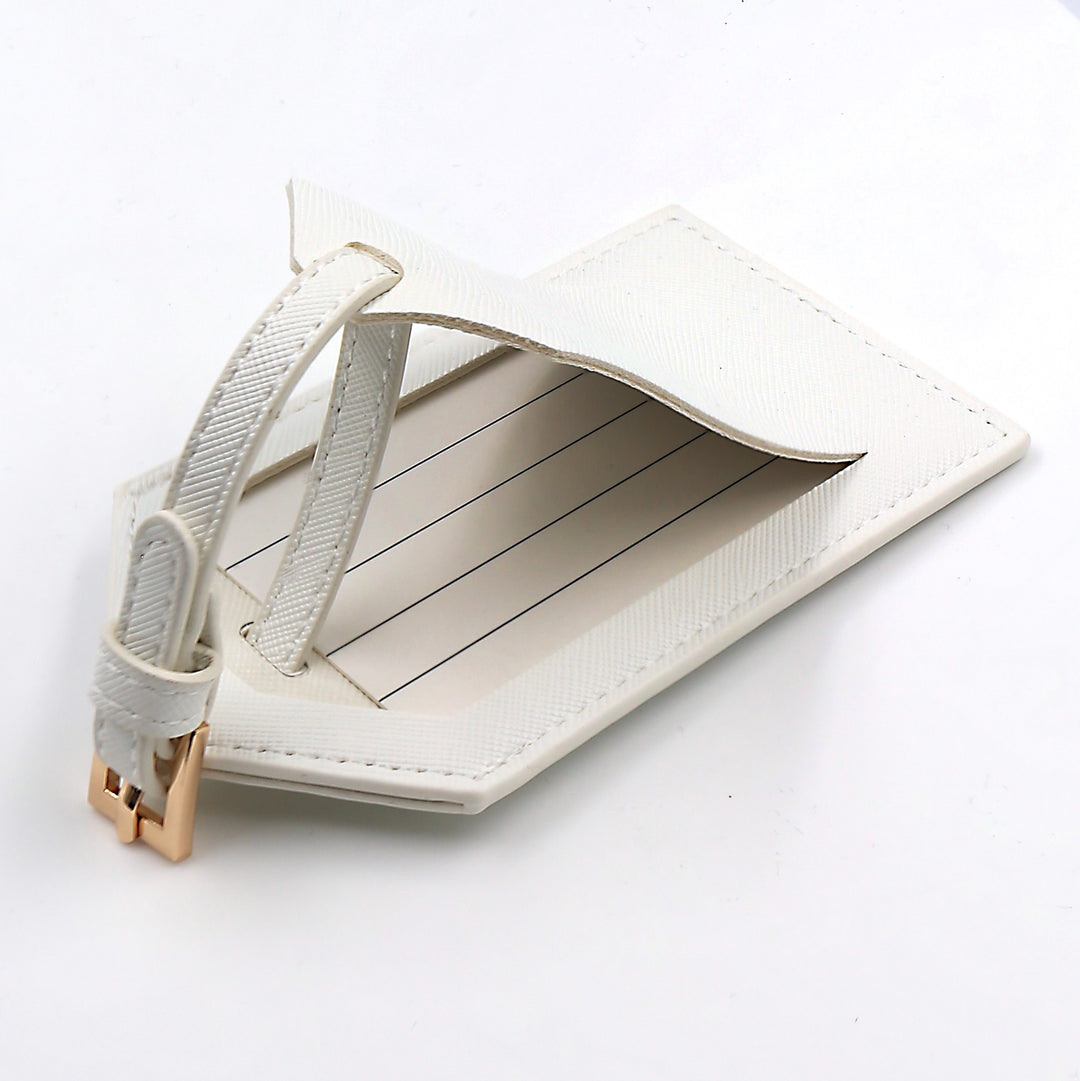 10 Saffiano White Luggage Tags