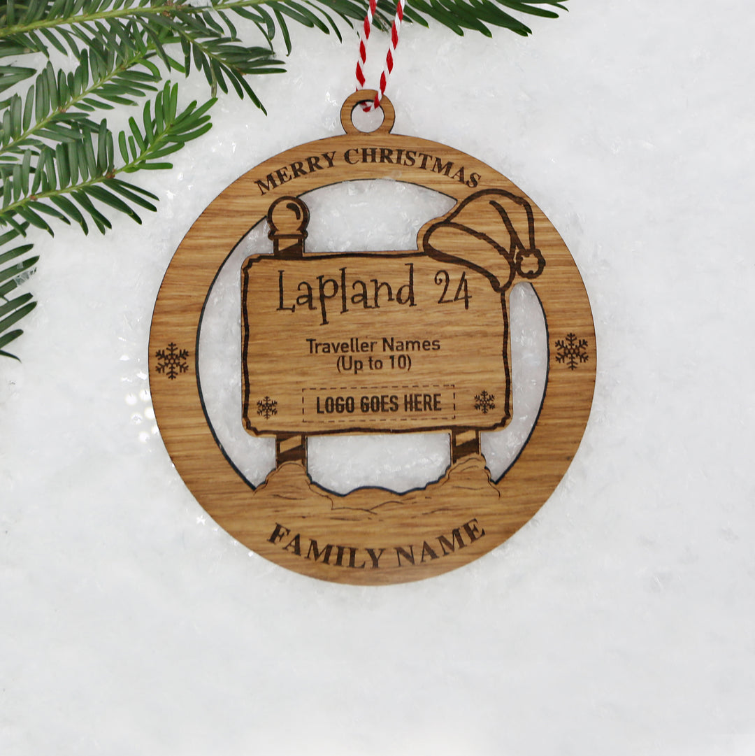 Lapland Merry Christmas Santa Hat Signpost Circle Memento (up to 12 names) with/without logo