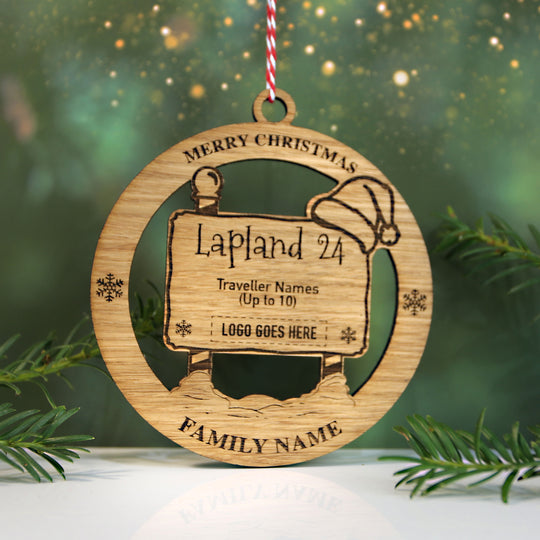 Lapland Merry Christmas Santa Hat Signpost Circle Memento (up to 12 names) with/without logo