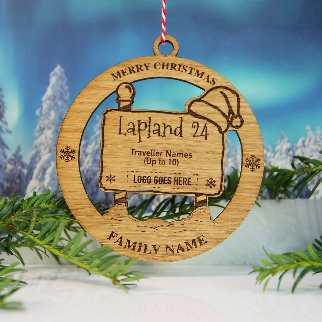 Lapland Merry Christmas Santa Hat Signpost Circle Memento (up to 12 names) with/without logo