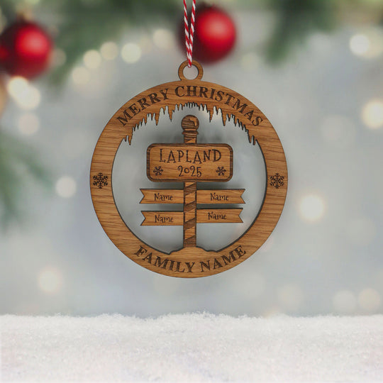 Oak Merry Christmas Lapland Signpost Memento (up to 6 names)